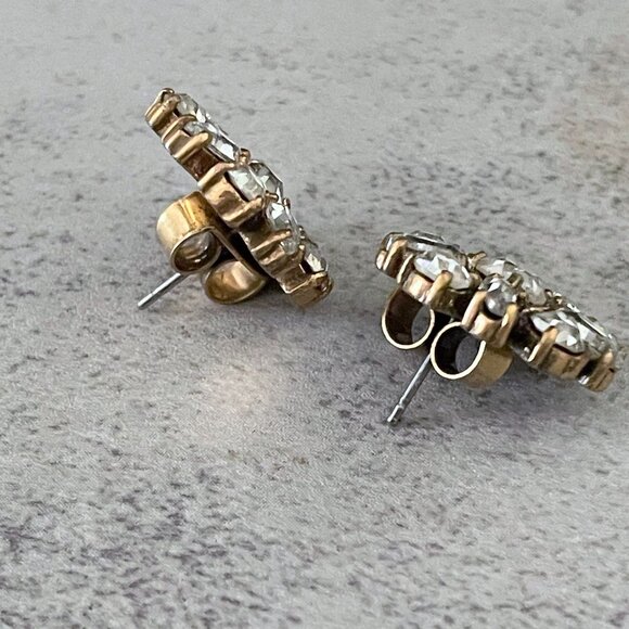 J. Crew Clear Crystal Sunburst Gold Tone Round Pierced Stud Earrings .75" - Picture 4 of 5